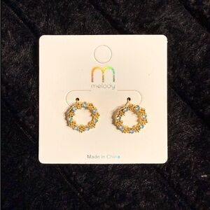 Gold and Blue Floral Earrings